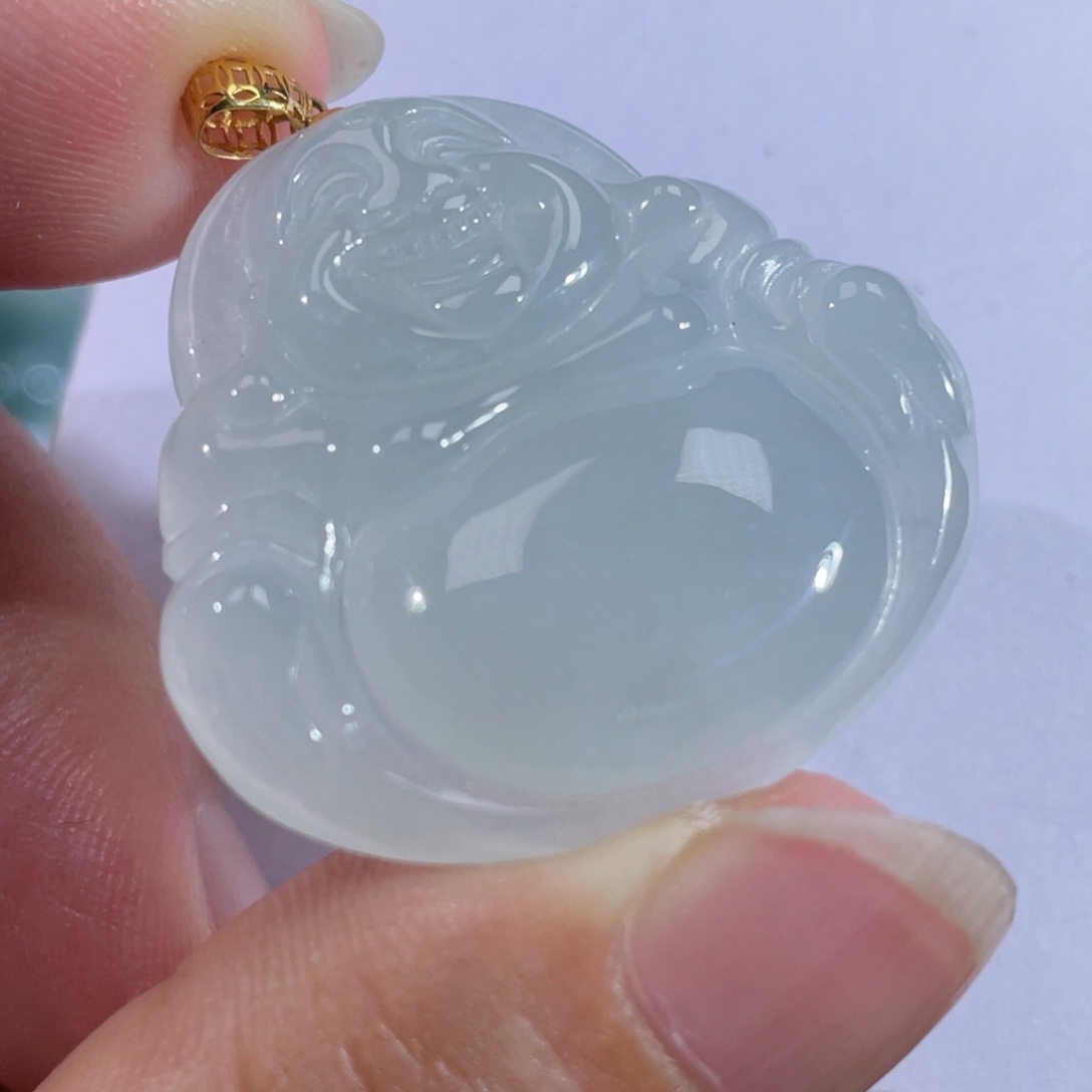 翡翠18K金镶嵌颈饰佛公