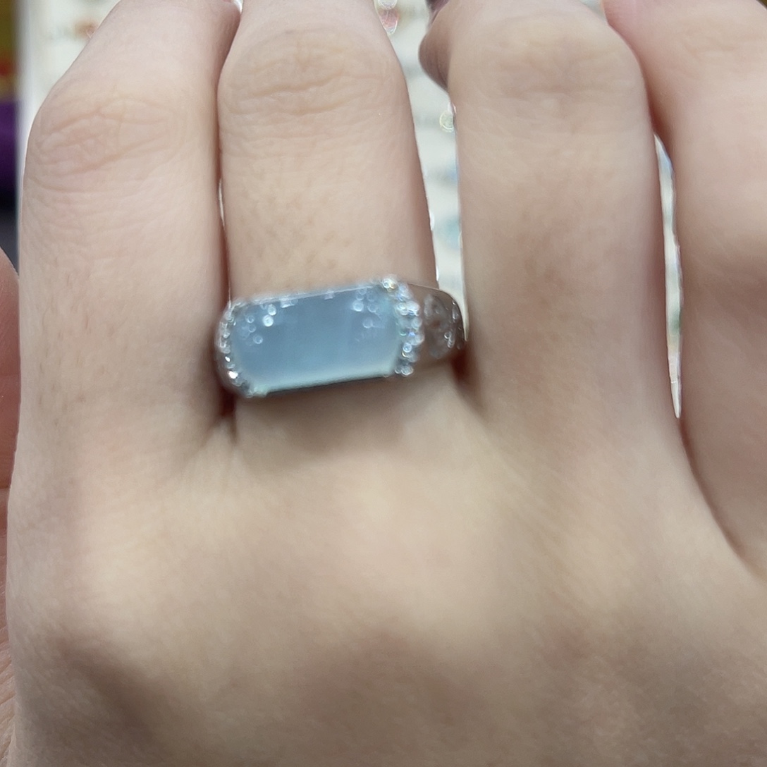 安***蛇纹石玉银S925镶嵌戒指