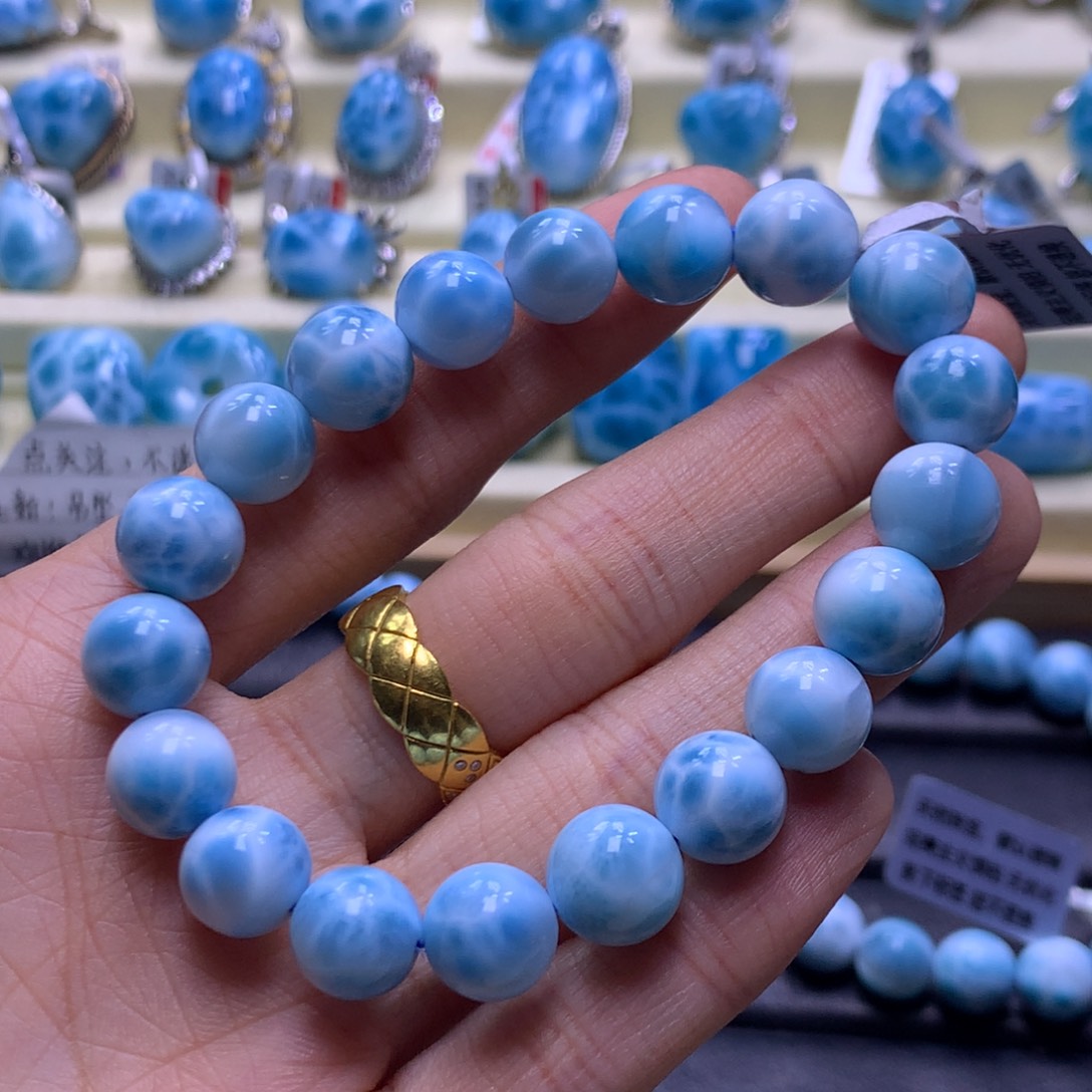 针钠钙石（海纹石）未镶嵌手链精品10mm手串色差略异