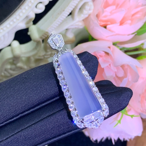 【无事柱】土耳其蓝紫玉髓s925银镶嵌气质满钻奢华吊坠透亮吊坠