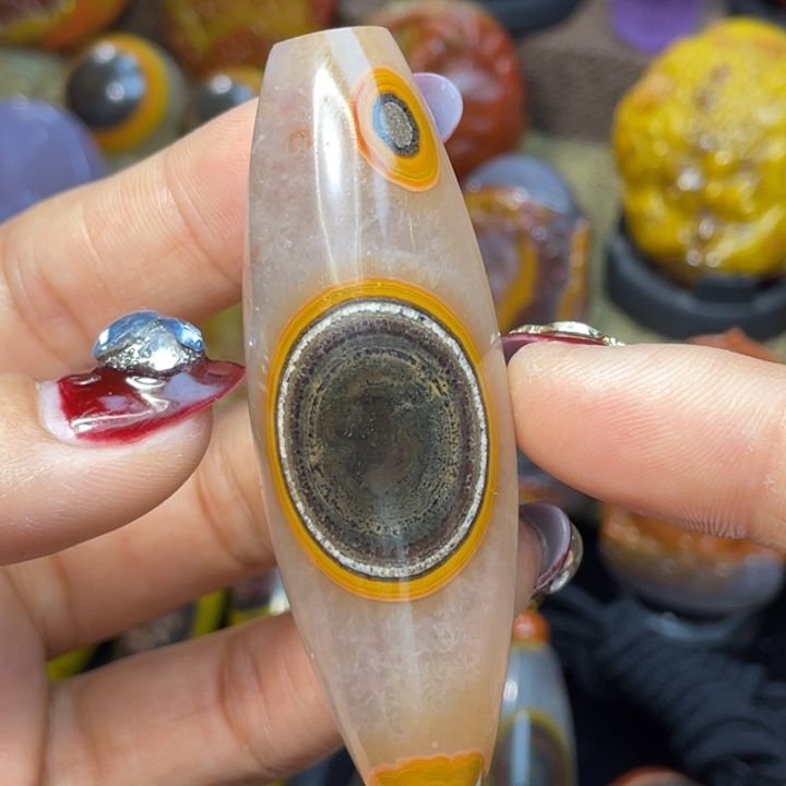 玛瑙/玉髓足银镶嵌珠宝奇石收藏金沙拉丝大尺寸天眼天珠