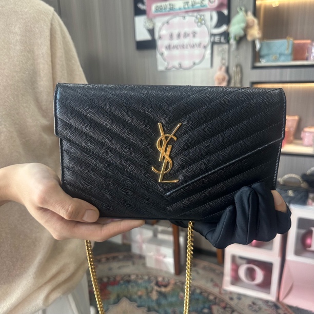 99新 YSL/圣罗兰 YSL中号黑金信封包