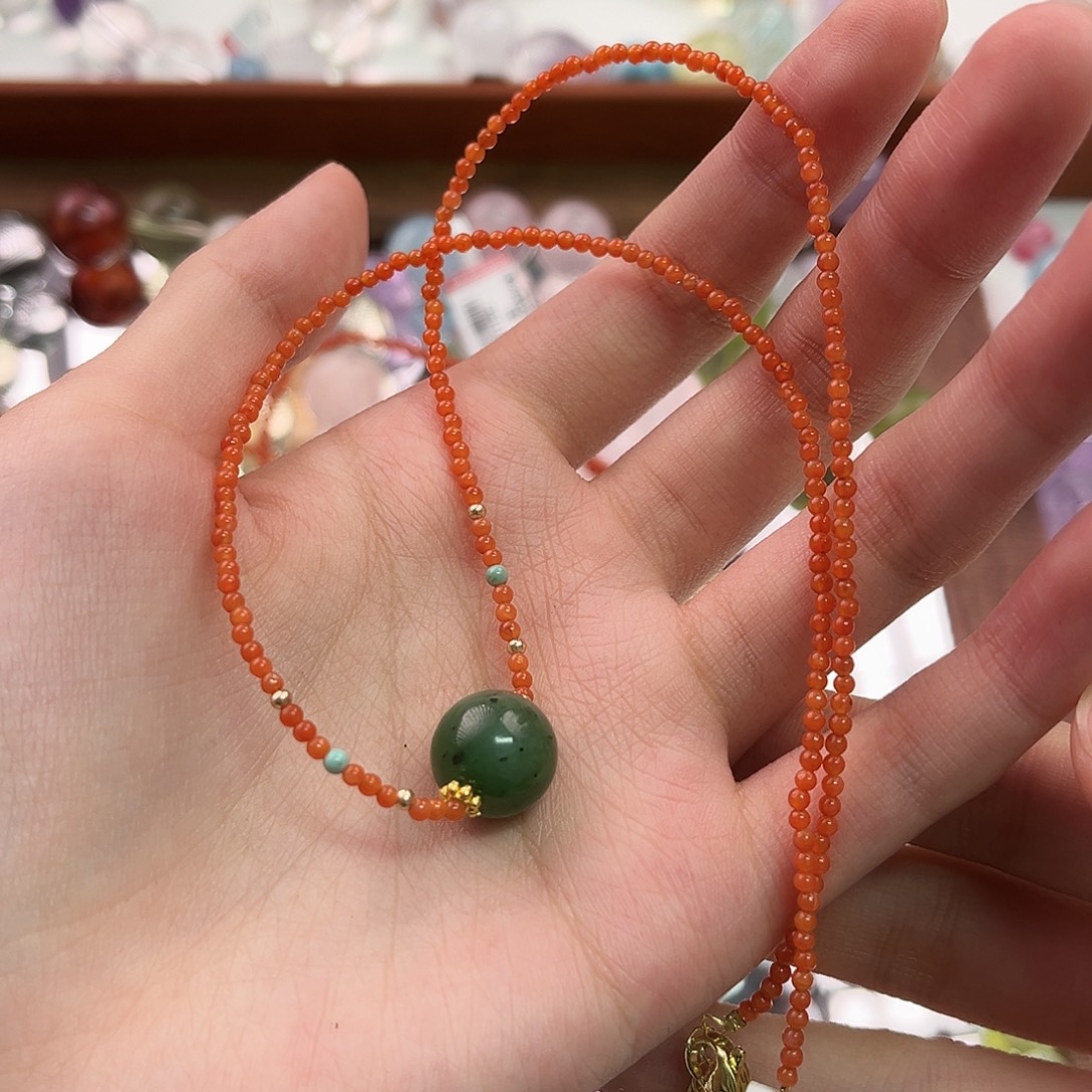 水晶未镶嵌手链碧玉加南红