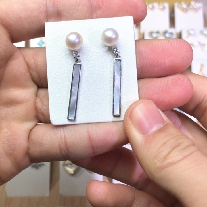 淡水珍珠耳饰银S925镶嵌