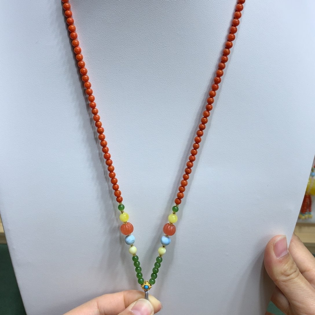 南红玛瑙颈饰银S925镀金镶嵌万能链