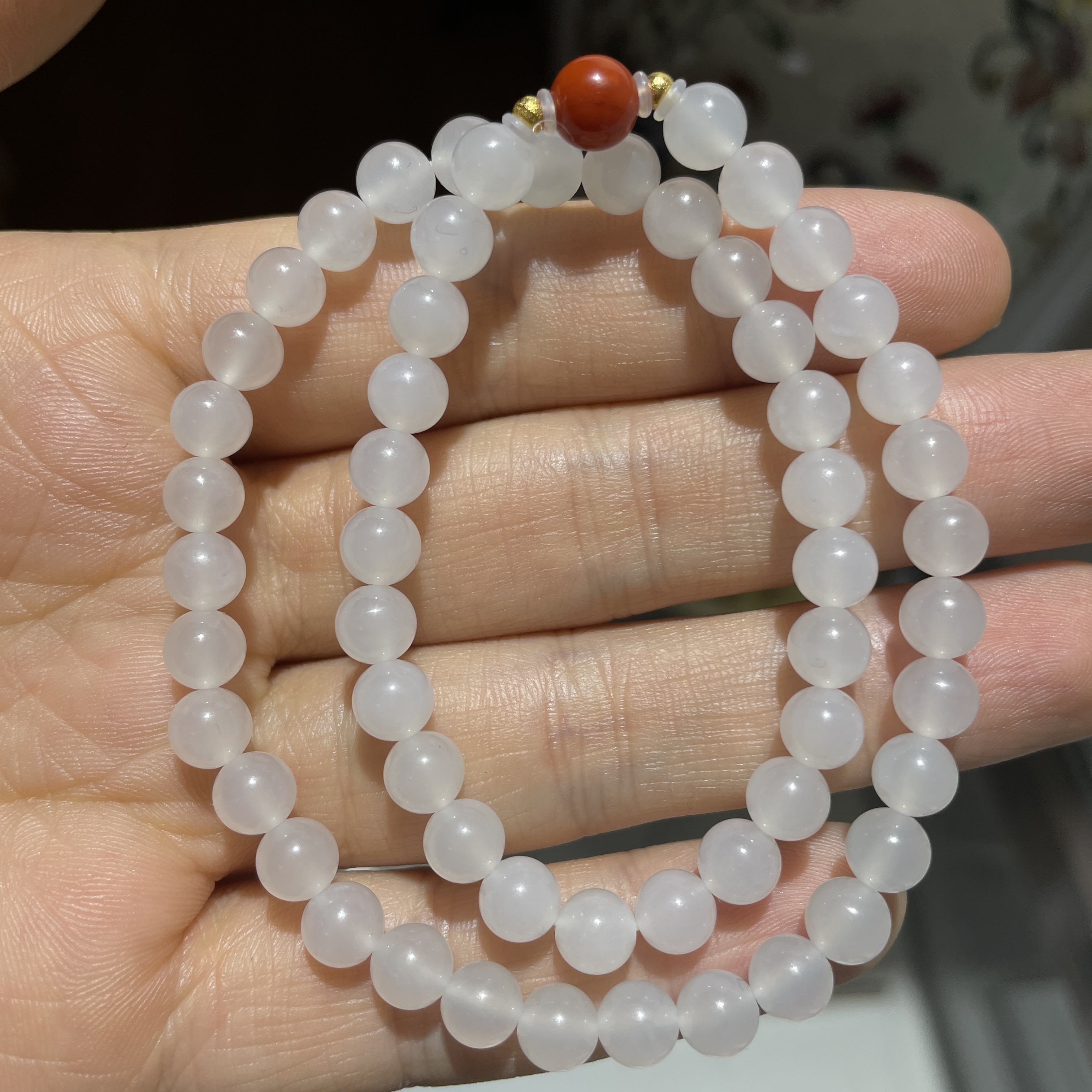 收藏级和田玉高冰白冰底起莹颗颗小灯泡羊脂白玉手串6mm