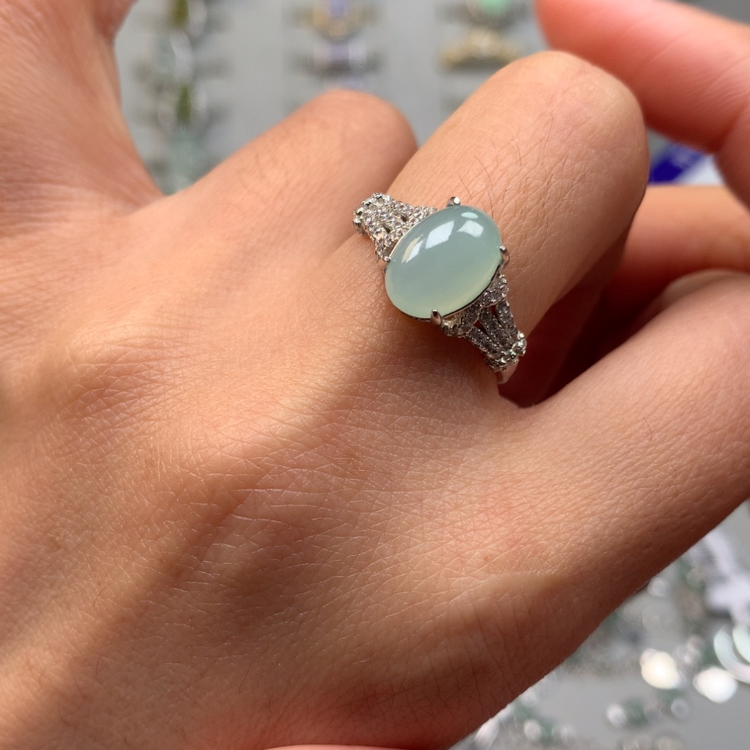 翡翠银S925镶嵌戒指戒指