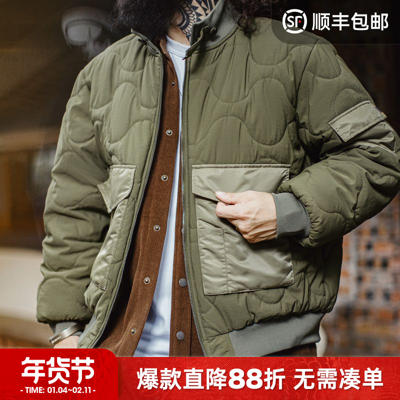 马登工装美式复古M51军绿色夹克大口袋短款立领保暖棉服外套男冬