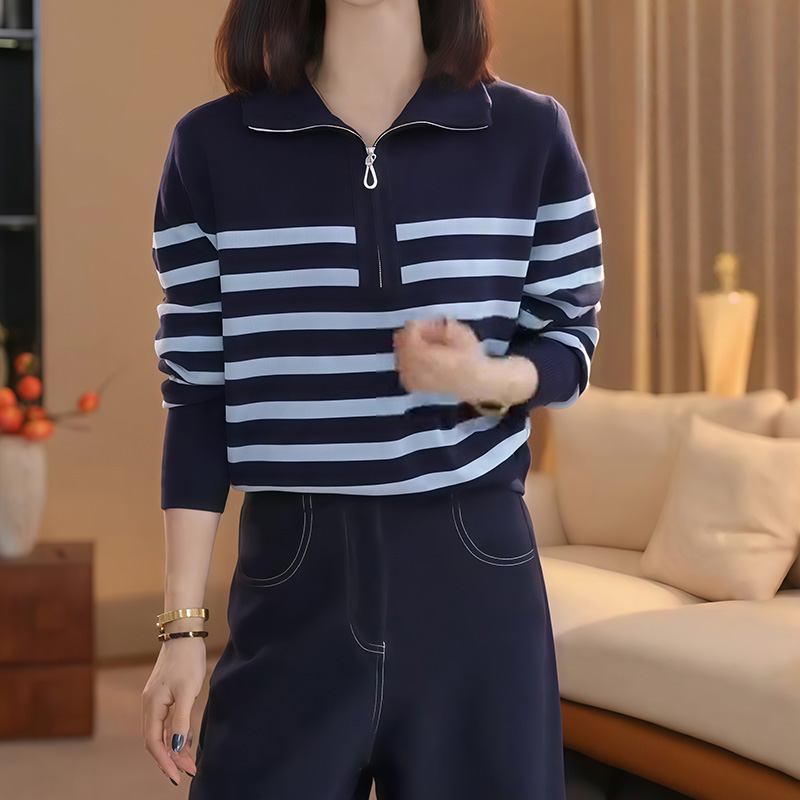 半拉链高领条纹打底毛衣女款冬季2025新款爆款可外穿内搭针织上衣