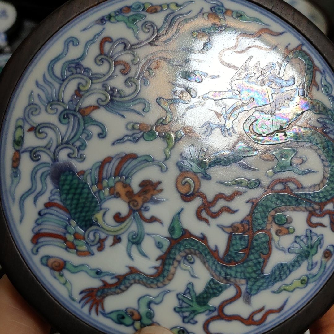 瓷片悠***山斗彩龙凤呈祥杯垫一个