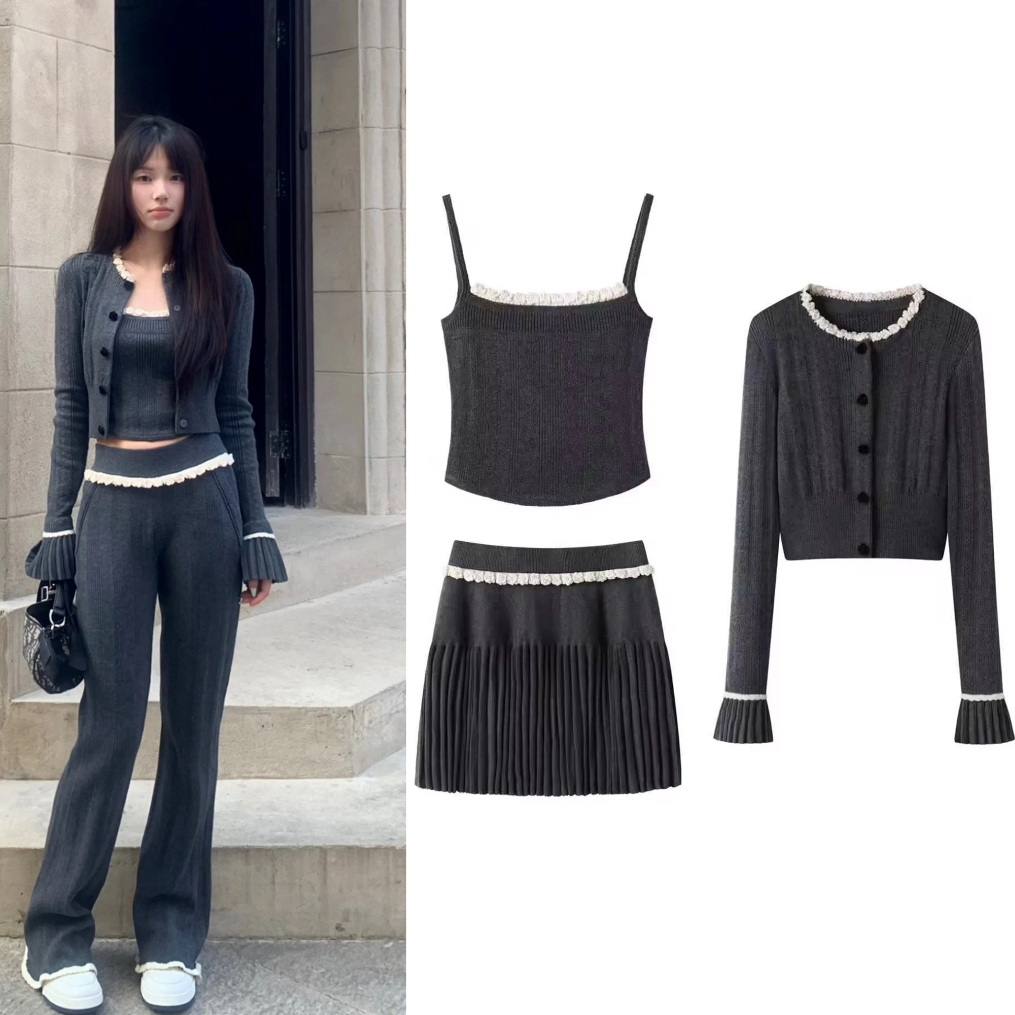 姐魅定制 《LFM格蕾少女》时尚套装高腰少女风开衫针织系列