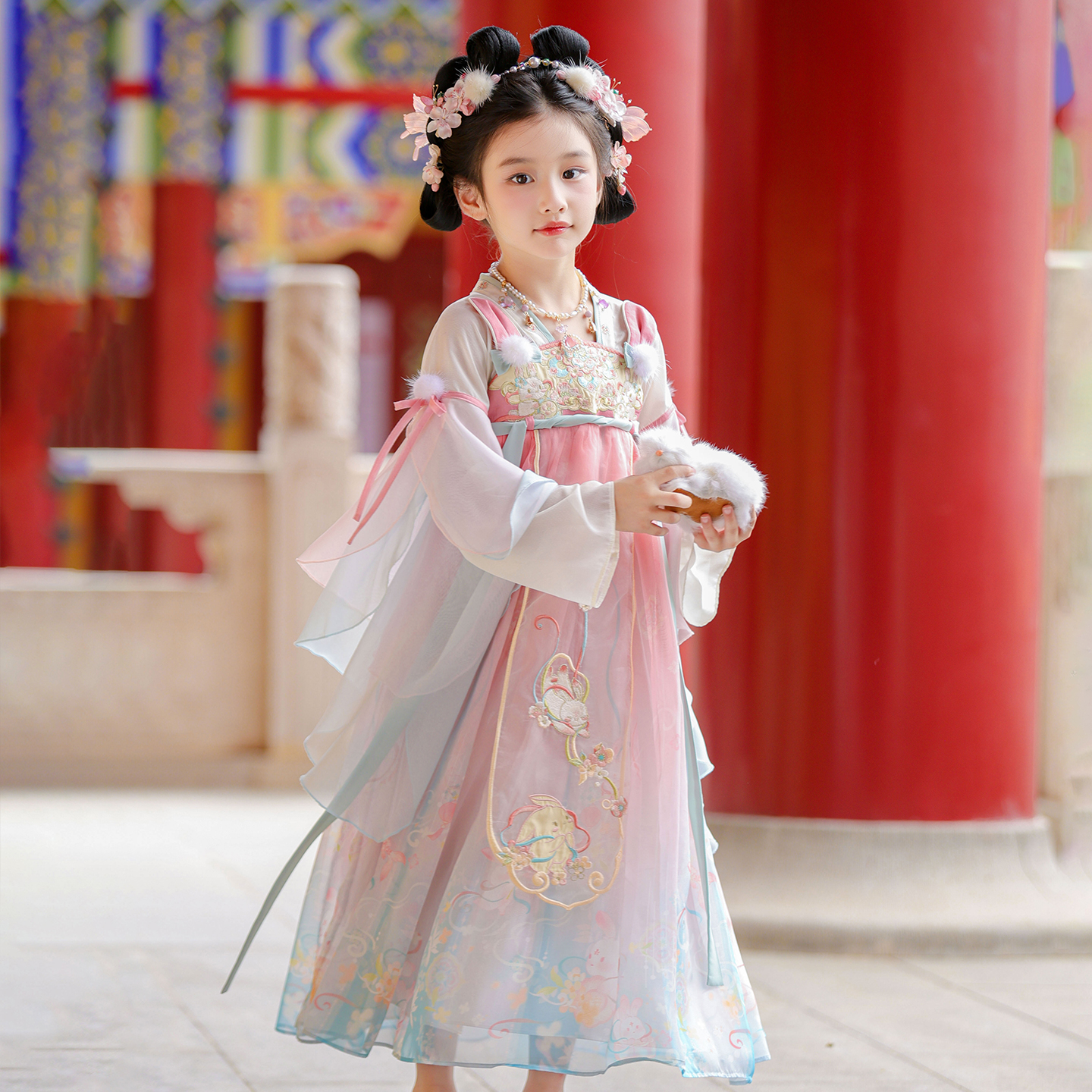 古月家.玉兔 汉服女童春秋儿童高端仙气中秋嫦娥仙子服装表演襦裙