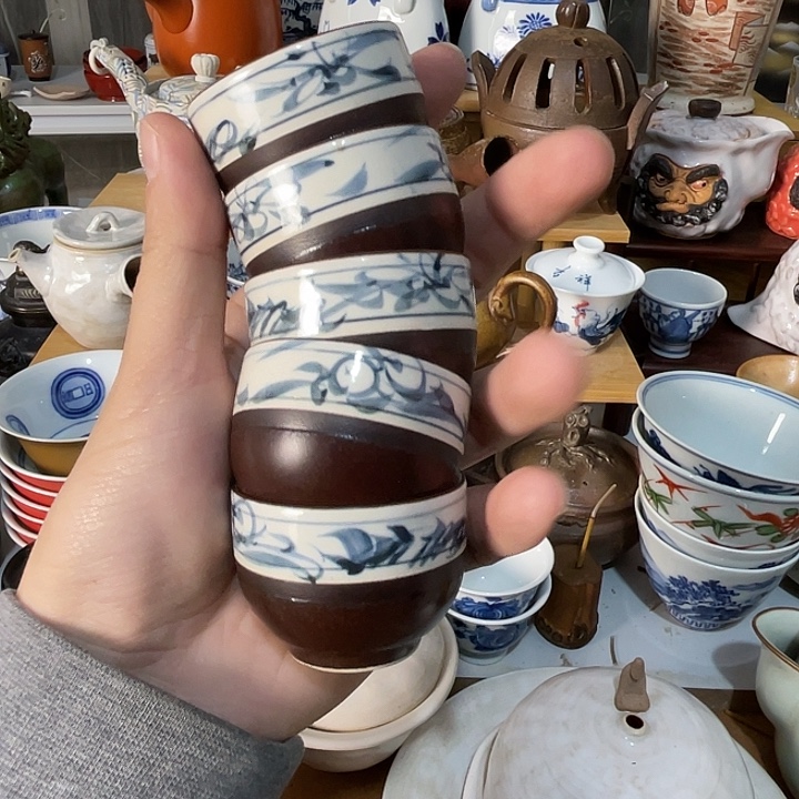 瓷片五个杯子好看的哦打