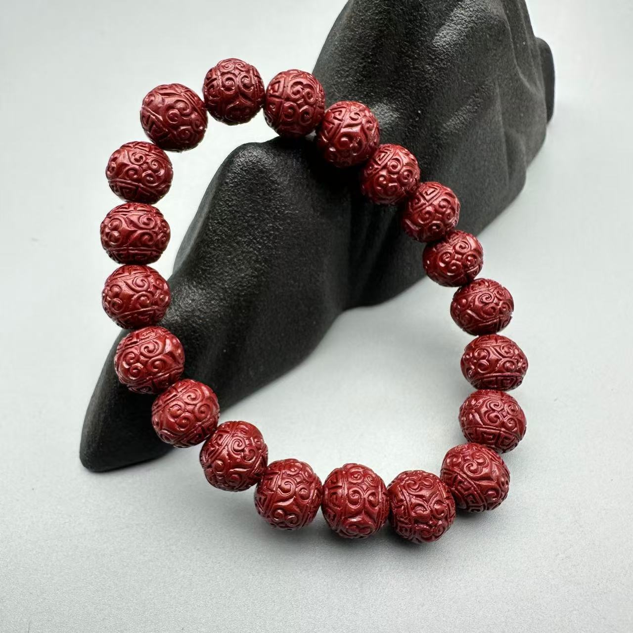 含辰砂工艺品含辰砂工艺品ZA869-经典紫色雕刻回纹珠10mm单圈手串