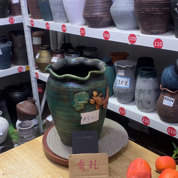 【闪购商品】红陶粗糙盆有孔高23口16