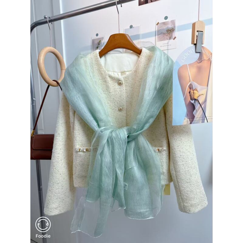 【纯色系  水绿色】高档真丝桑蚕丝女士围巾柔软轻盈透气水波纹高级