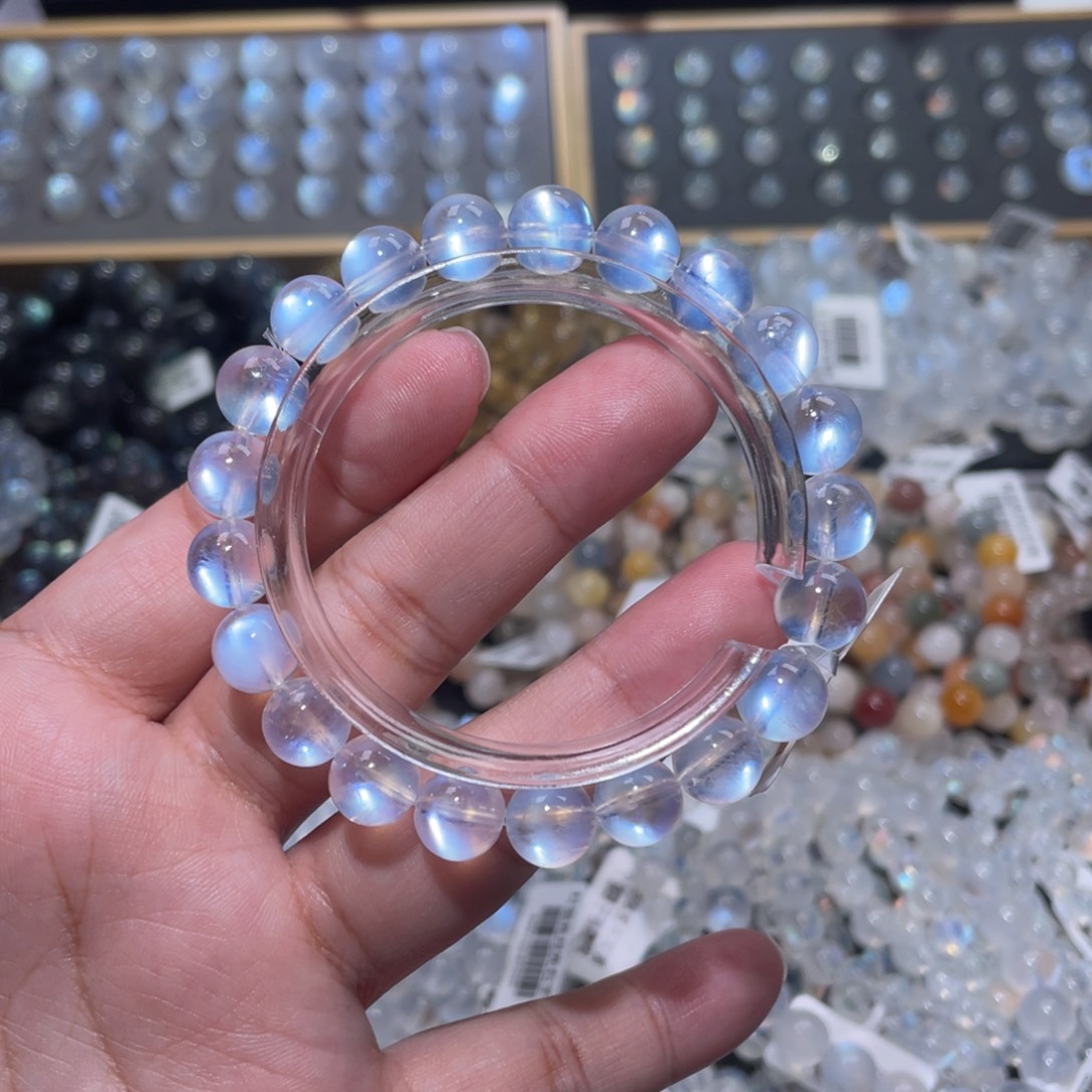 @***@手链长石未镶嵌灯泡光蓝月光手链9mm