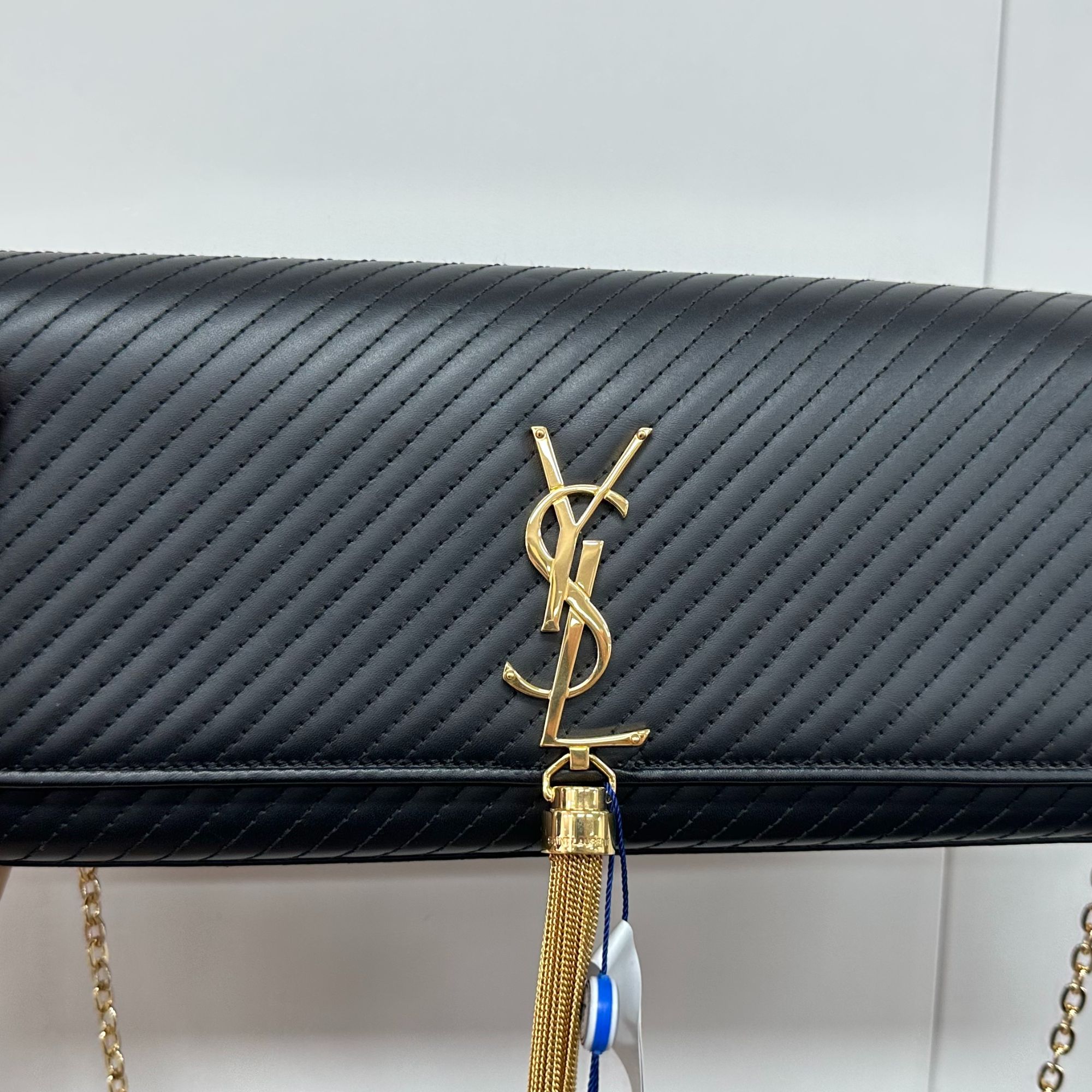 95新 YSL/圣罗兰 kate流苏手拿包黑金/DS007490