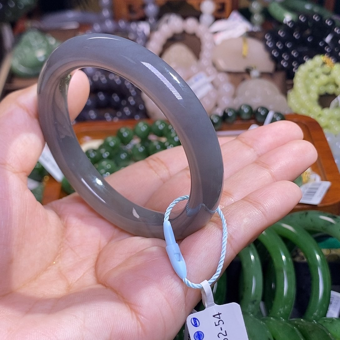 和田玉未镶嵌烟紫老料手镯52.5圈飞*