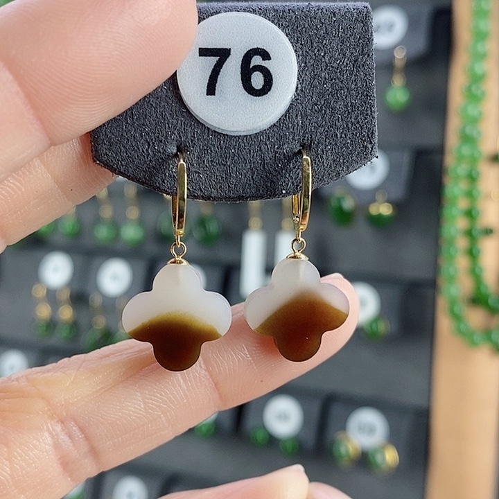 和田玉耳饰18K金镶嵌