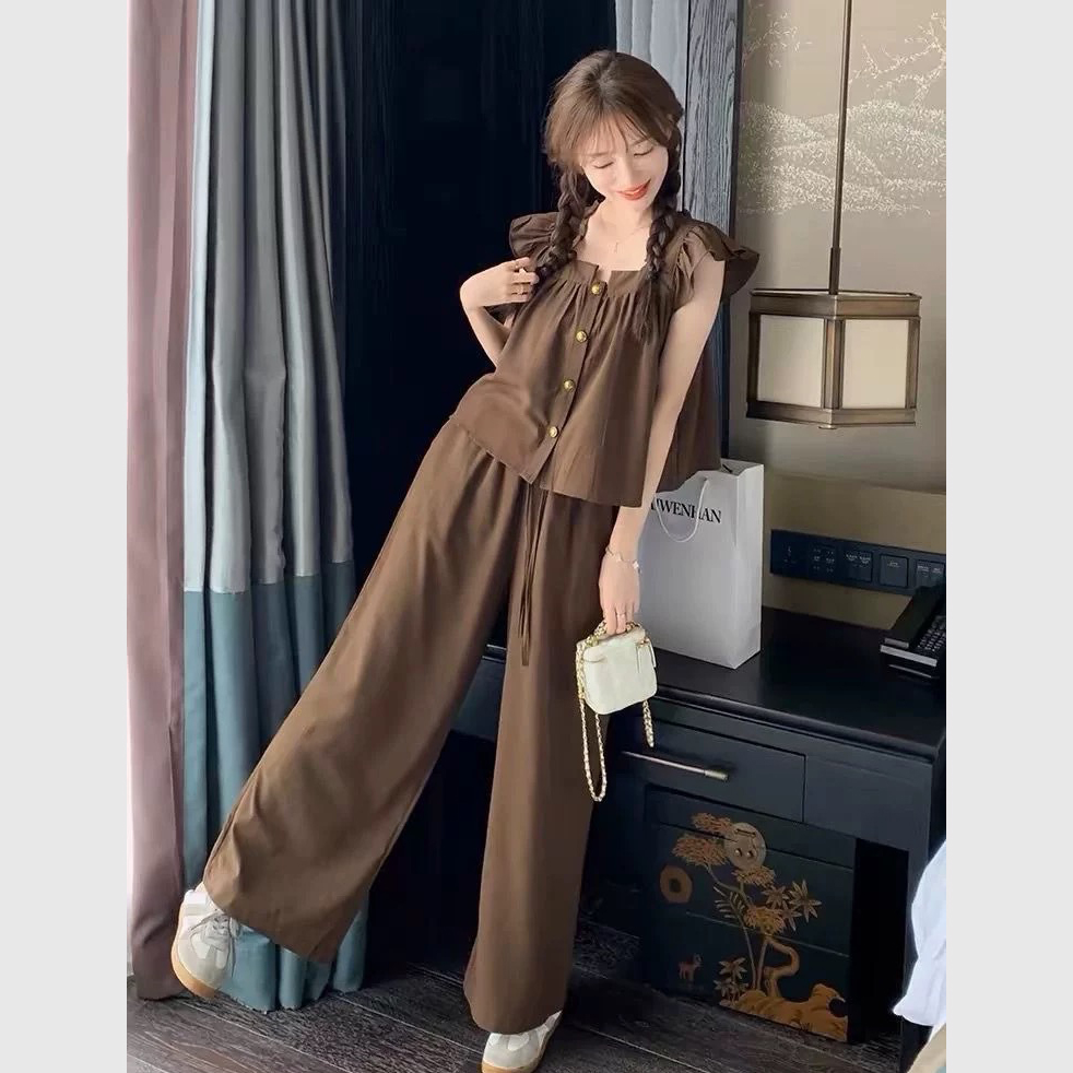 无印心匠K184 小飞袖~ 方领上衣+阔腿裤！套装两件套  夏季D99058