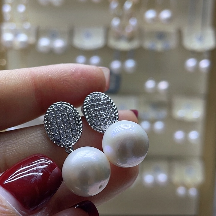 淡水珍珠耳饰银S925镶嵌