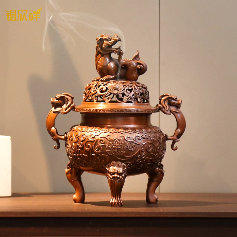 铜欣祥紫铜《大明狮子炉》家居客厅茶室香薰炉送礼工艺品摆件
