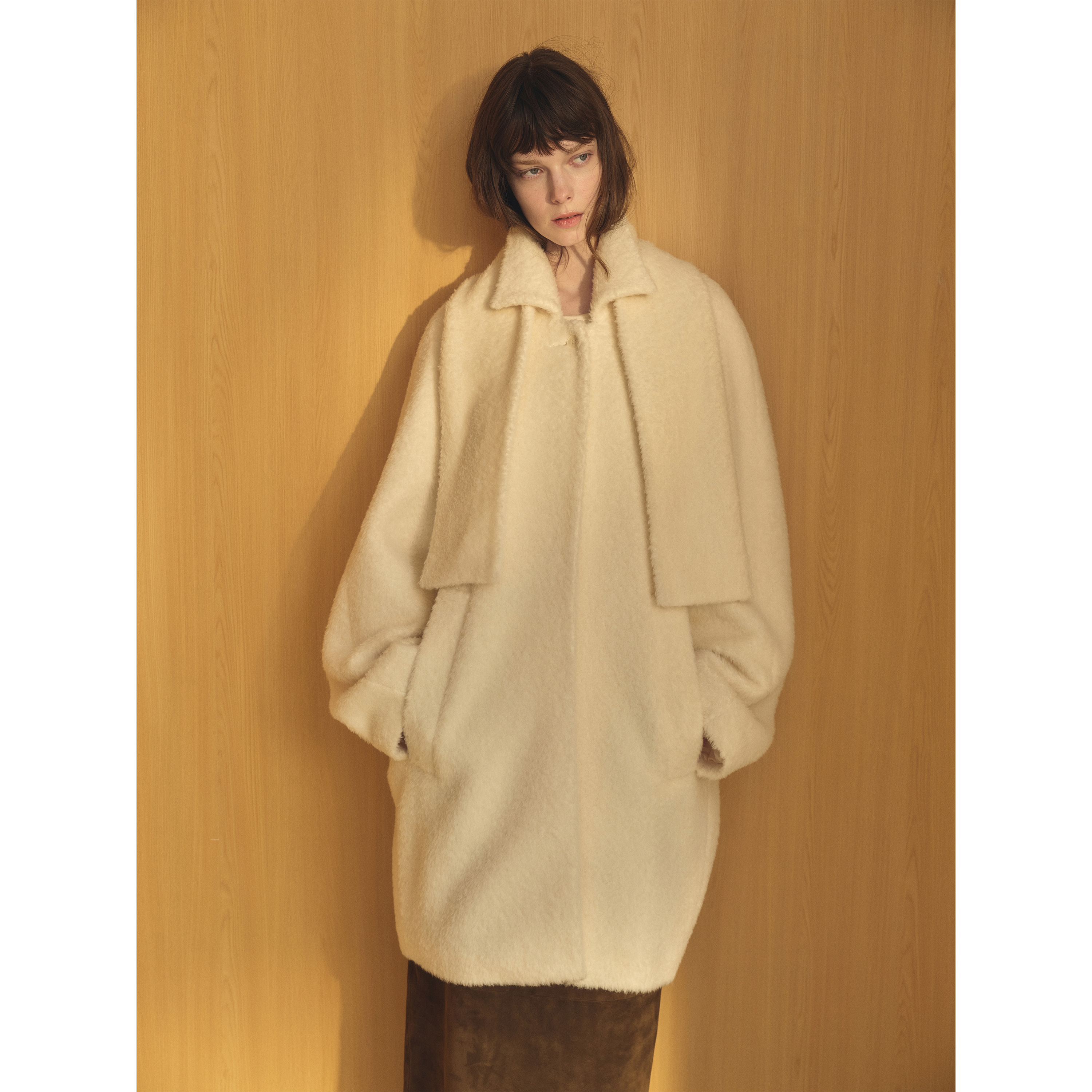 白弓極简row风设计感中长款毛呢外套女质感大衣冬新款57502/57570