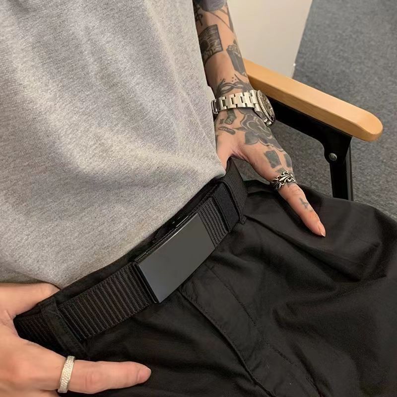 皮带男尼龙帆布腰带自动无孔休闲户外百搭裤带男士皮带学生加长潮