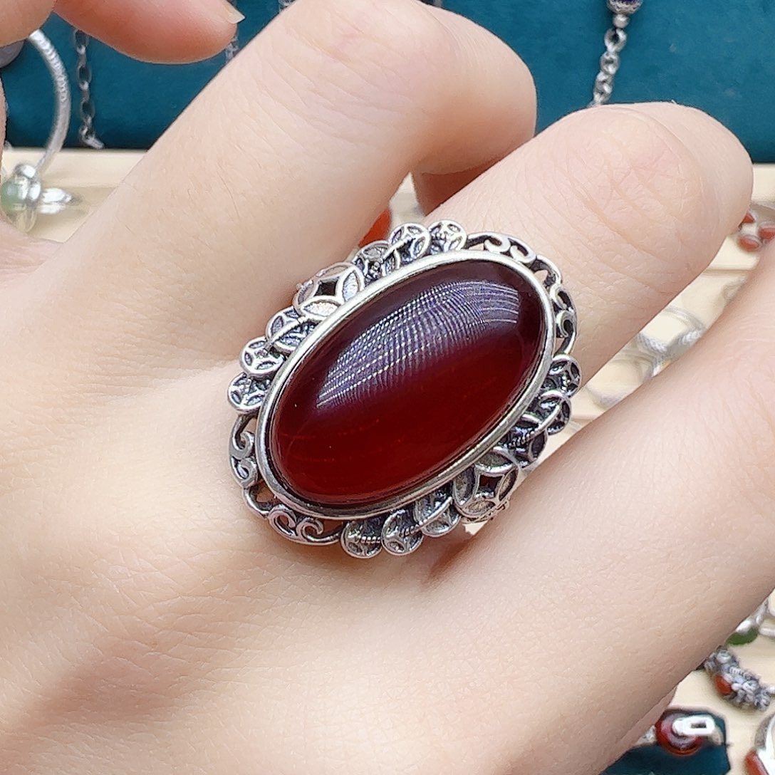 血珀戒指银S925镶嵌天然