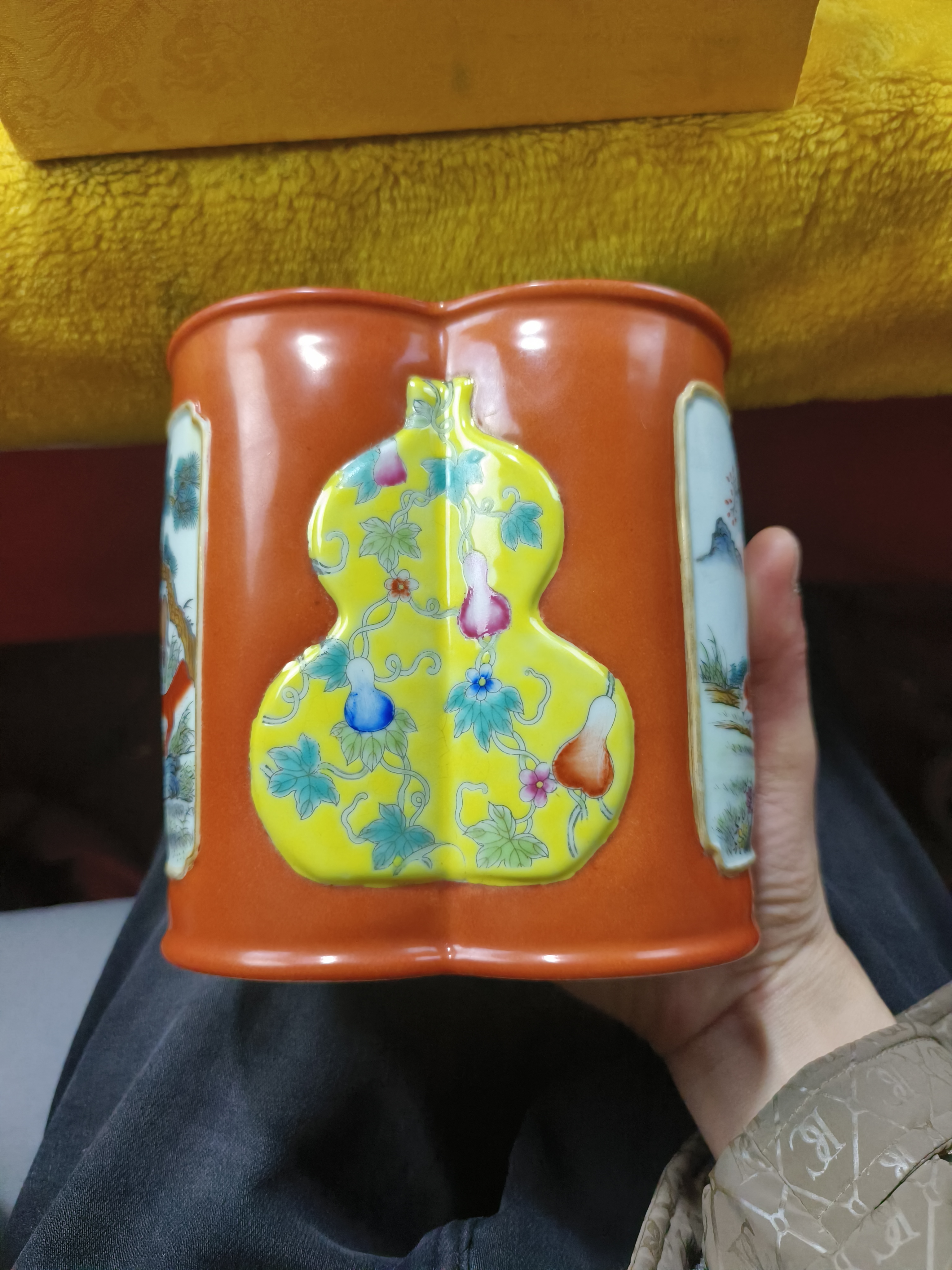 粉彩瓷器笔筒，，，，，