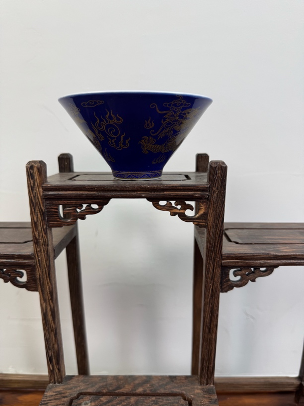 景德镇宝石蓝龙凤呈祥斗笠杯