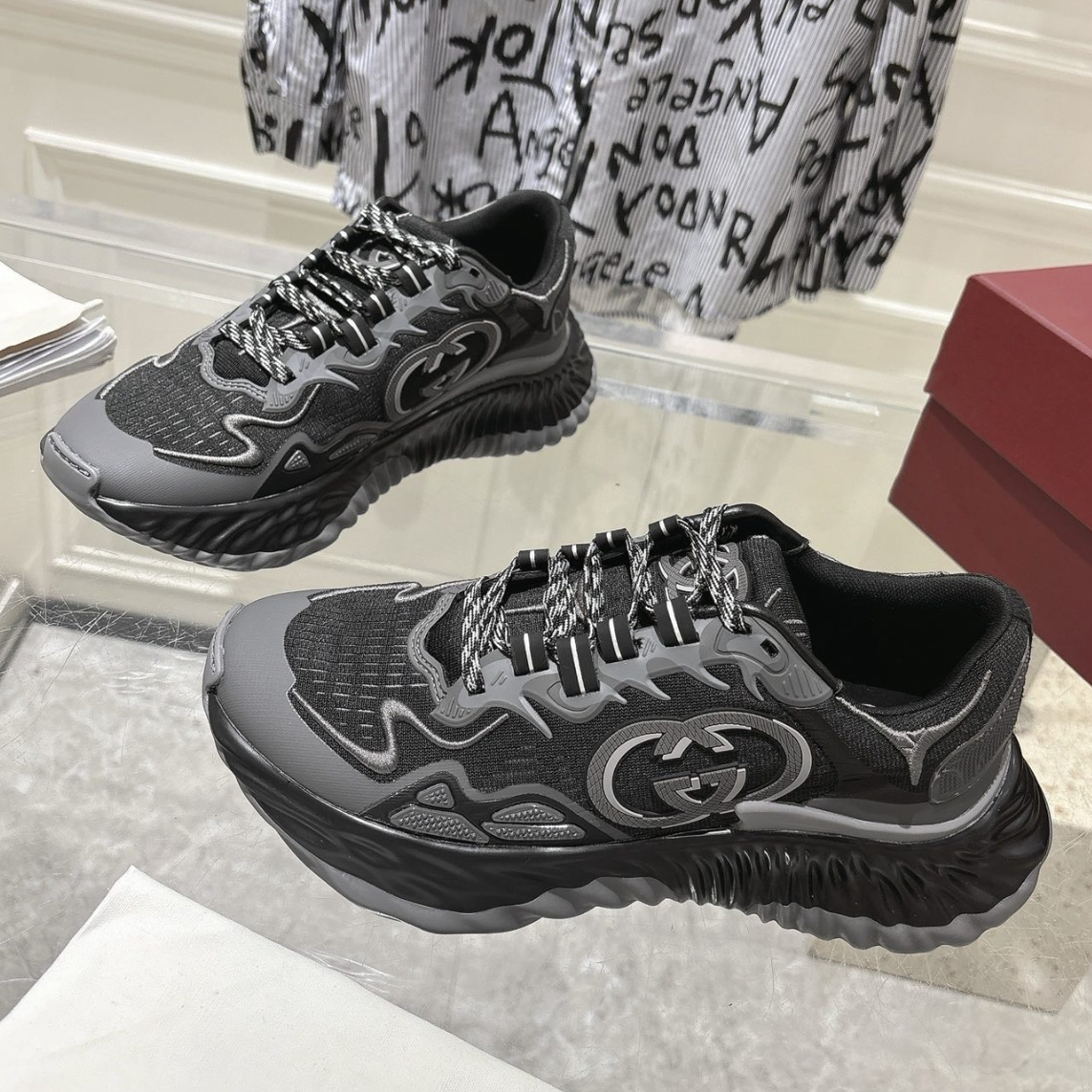 未使用 GUCCI/古驰 全新 古驰Ripple 新款 黑色网面运动鞋 多尺码