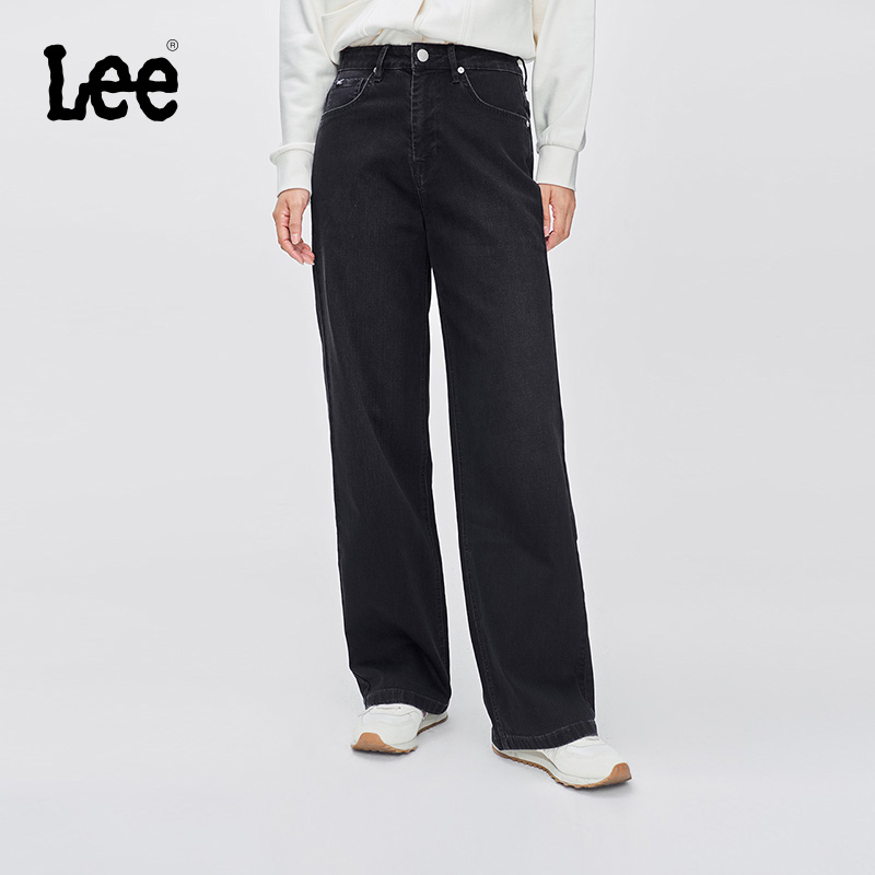 【张凌赫代言】Lee25早秋428懒懒裤舒适高腰直脚黑灰女牛仔裤
