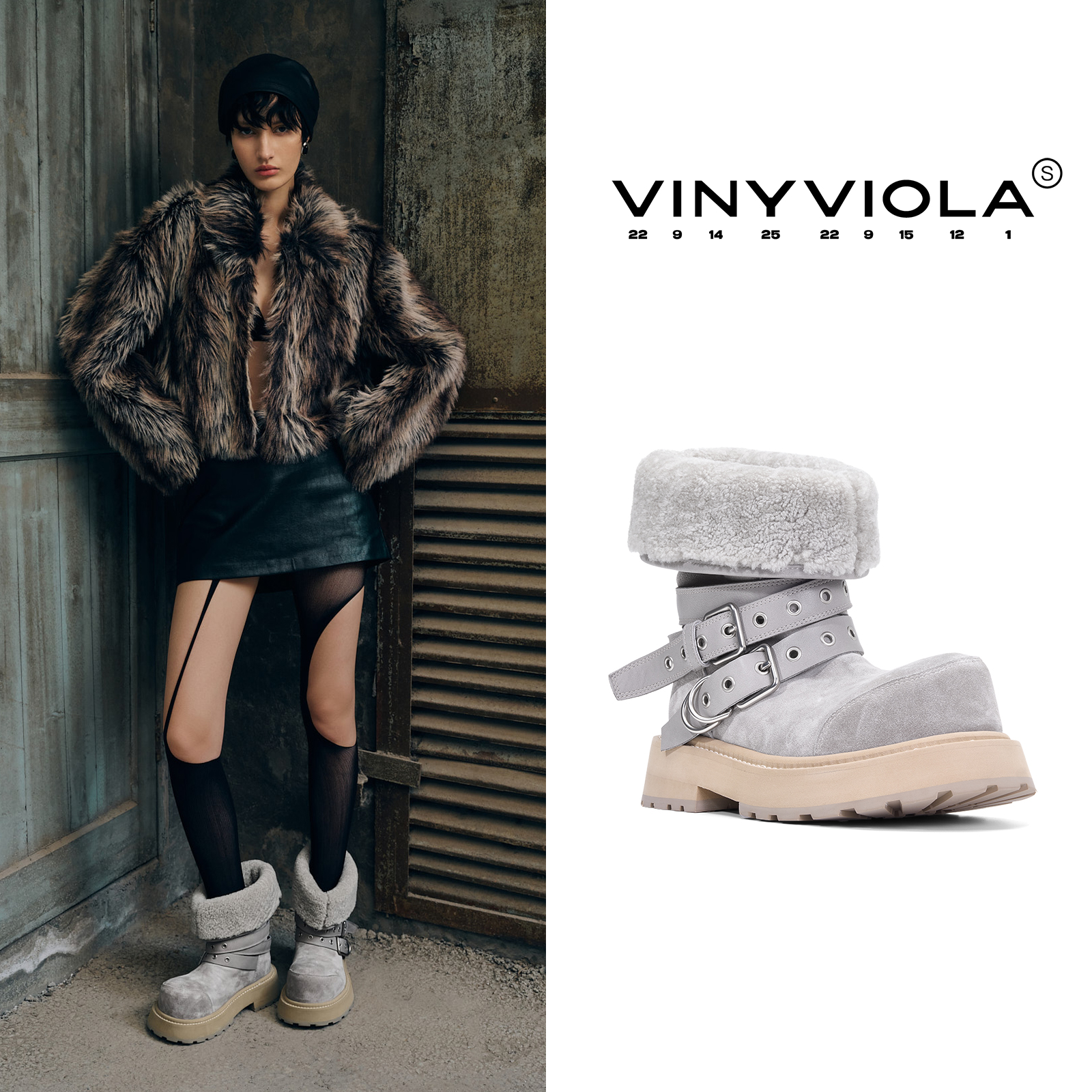 VINYVIOLA25秋冬新品S线系列皮毛一体雪地靴【S线系列·萨米】