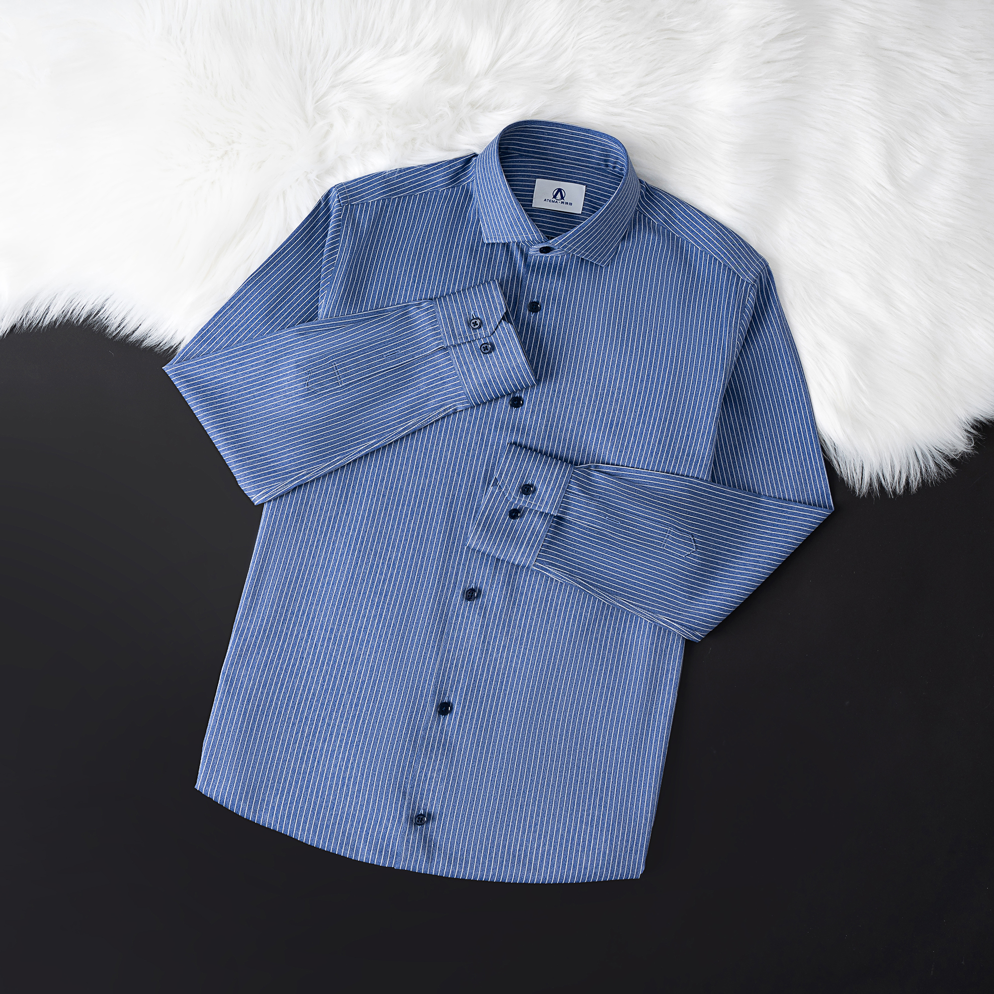 上海【衣技堂】长袖抗皱石墨烯男士夏季条纹休闲韩版复古衬衫衬衣