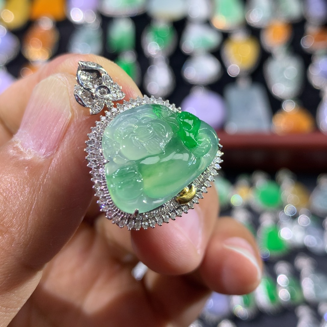 翡翠18K金镶嵌吊坠(不含链)