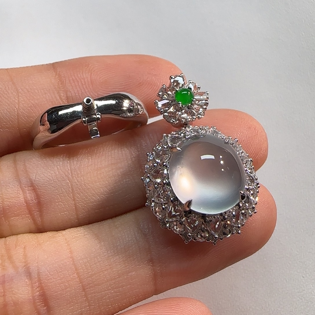 翡翠18K金镶嵌戒指戒指两用