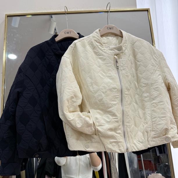 6460高级感菱形格加厚外套女2025秋新款韩系宽松