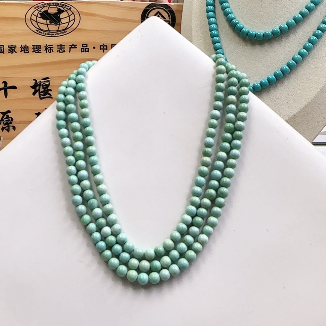 绿松石未镶嵌79菜籽米链多圈卡3+w