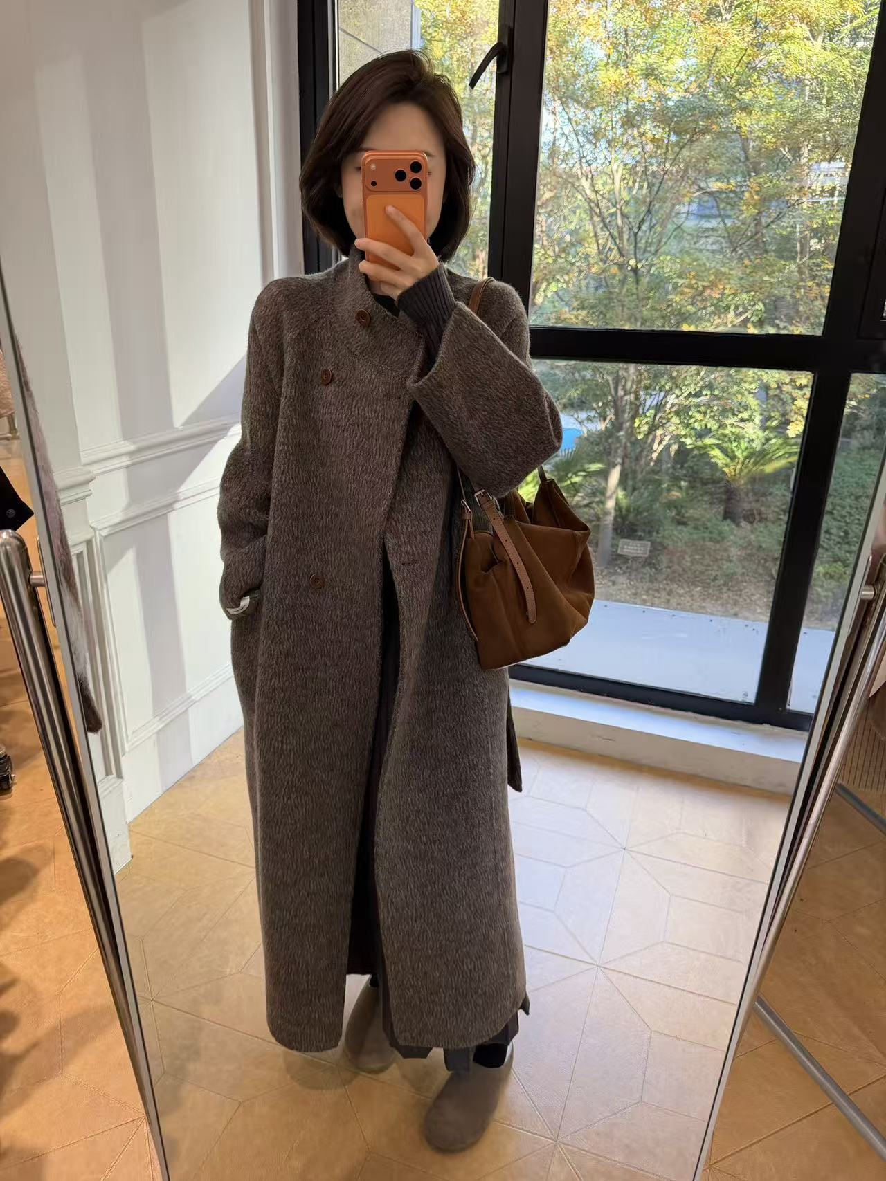 2025新款升级新面料立领双面羊毛大衣系带时尚气质毛呢外套101