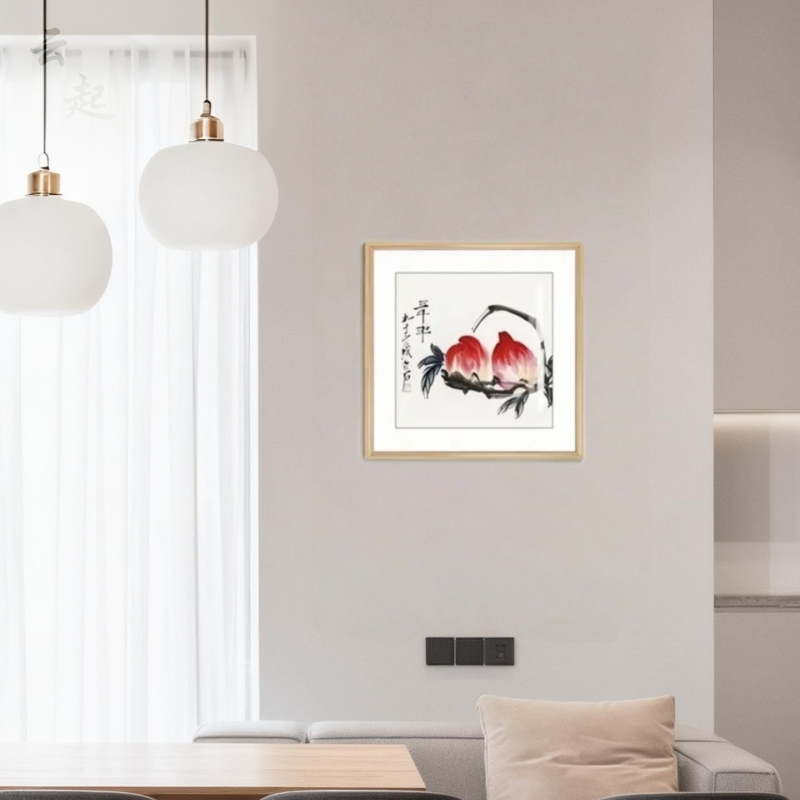 斗方【寿桃】新中式实木电表箱装饰画遮挡配电箱电闸盒餐厅客厅挂