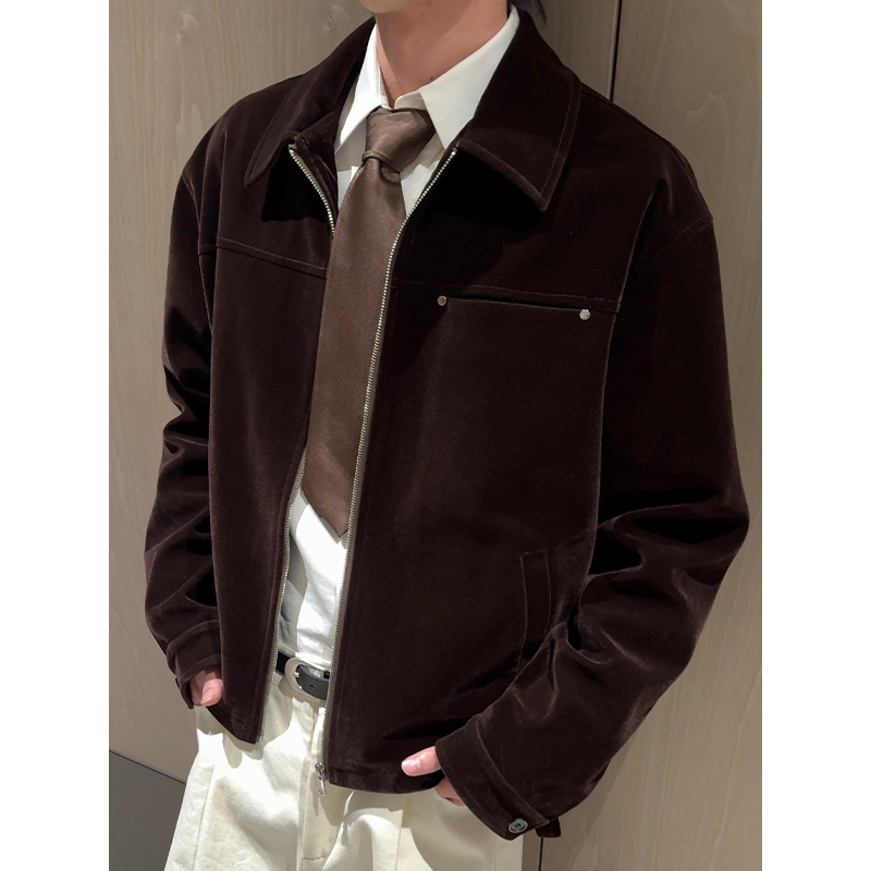 【吴俊霆同款】MIDASHAND 25aw琥珀夹克简约老钱丝绒高级感翻领外套