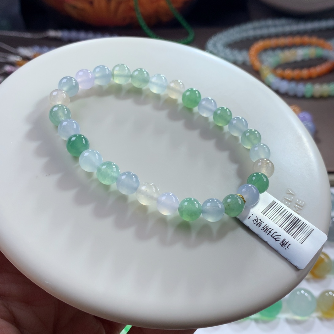 翡翠未镶嵌手链大漏福利款！闭眼拍！冰种幻彩马卡龙单圈6.5