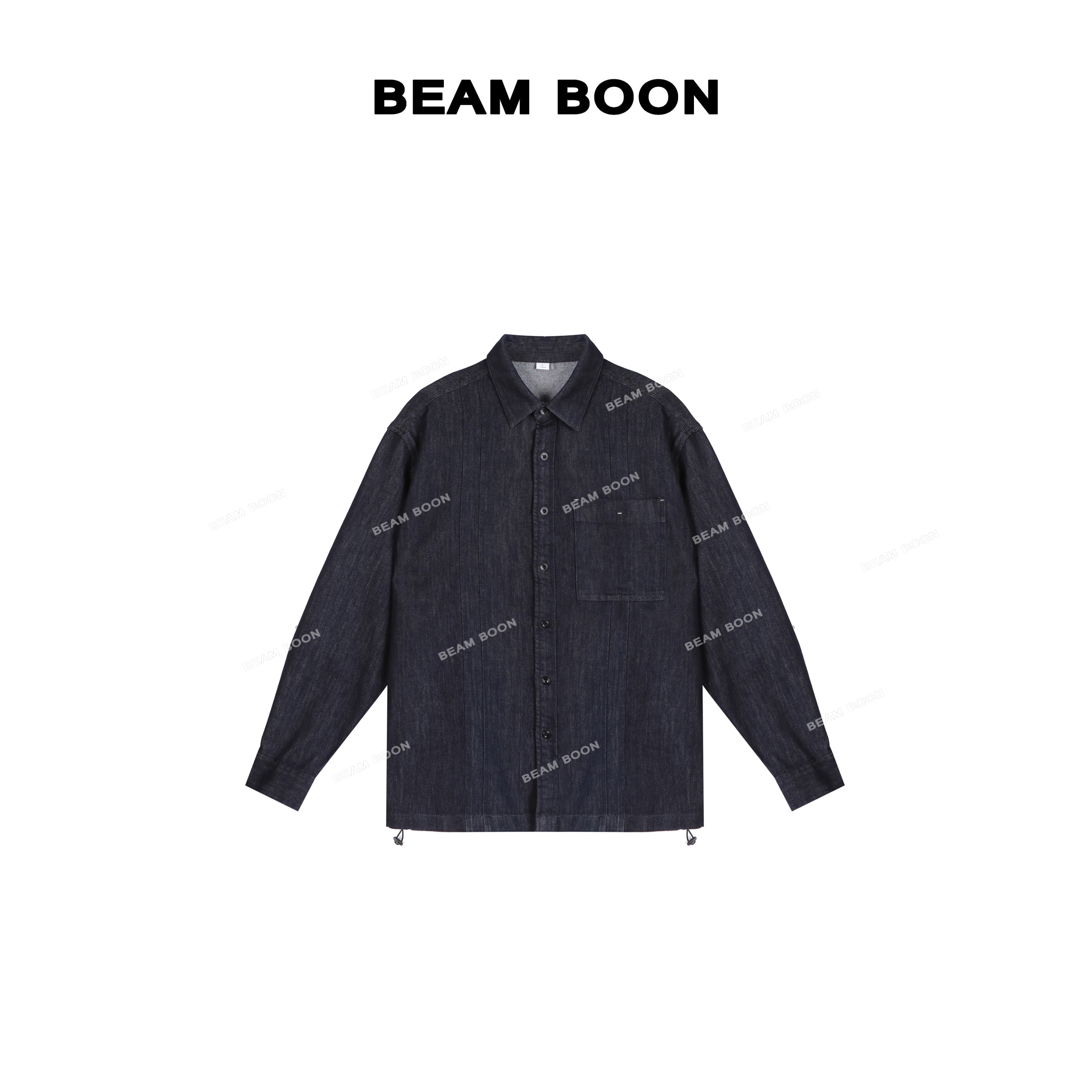 【普赛克牛仔】男士莱赛尔肌理压褶做旧牛仔抽绳工装翻领外套