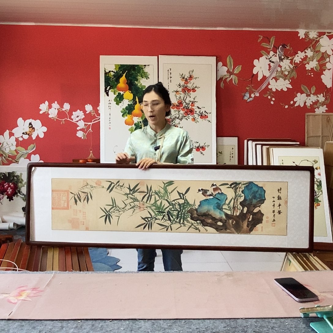 国画手写手绘国画作品带框包邮47✖️162