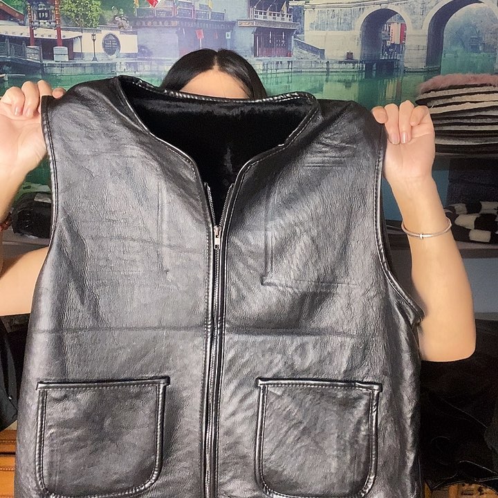 黑色亮面方兜马甲4XL微瑕疵介意勿拍