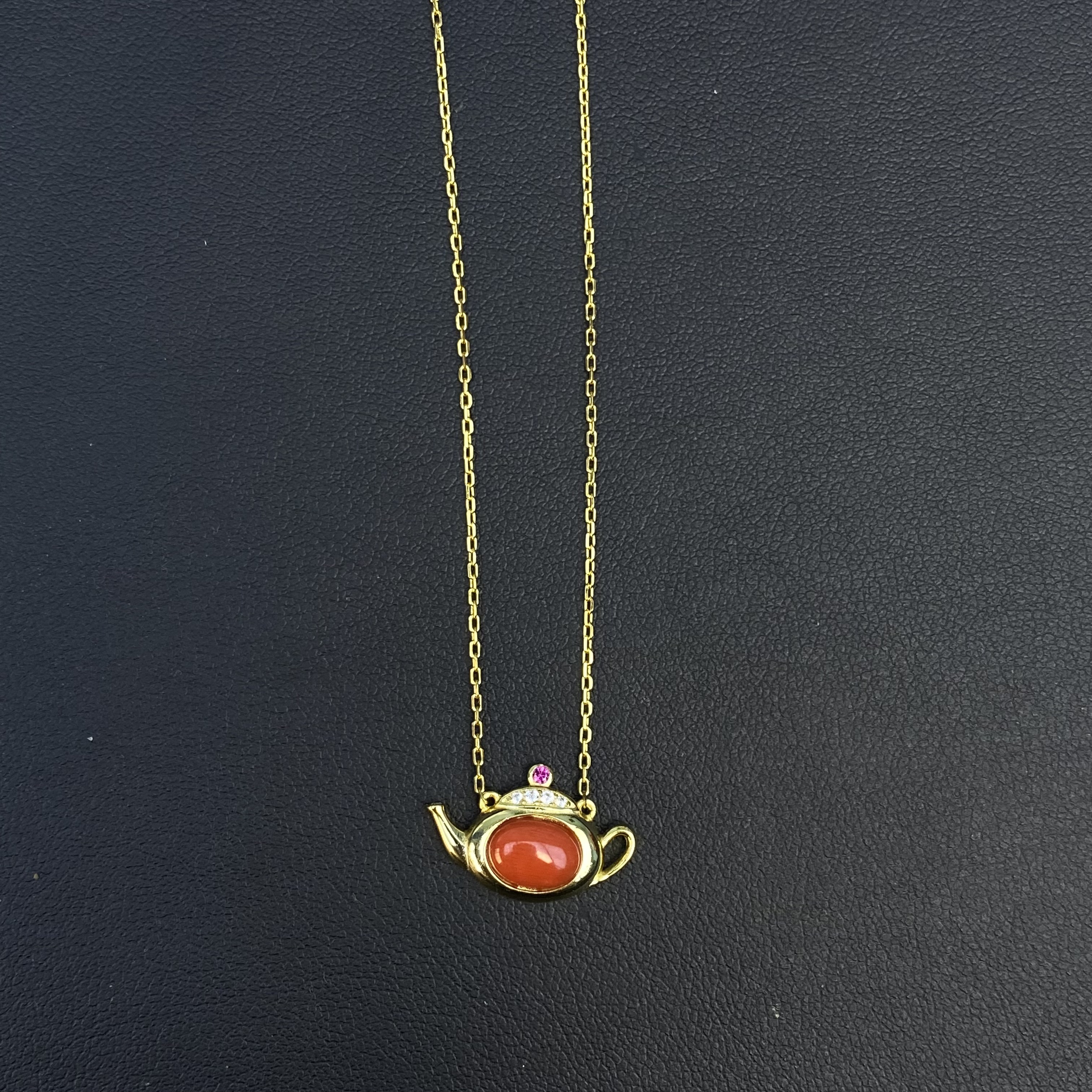 坠链均925银 民族风镶嵌壶吊坠项链 XL00676