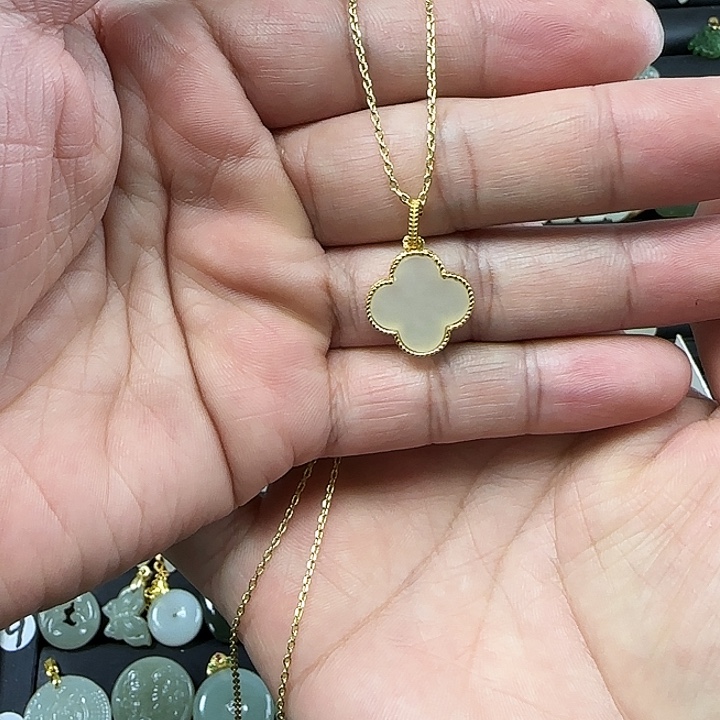 和田玉颈饰银S925镶嵌带链子再送小皮绳