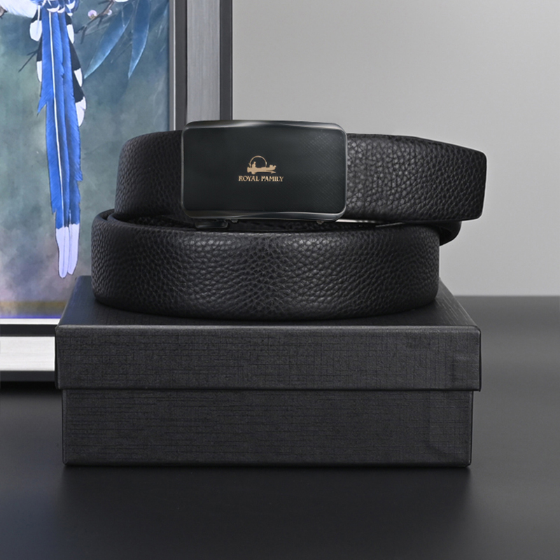 霞湖世家 头层牛皮自动扣皮带 真皮荔枝纹柔软百搭 G117A